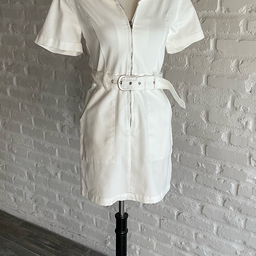 Elegant White Belted Dress